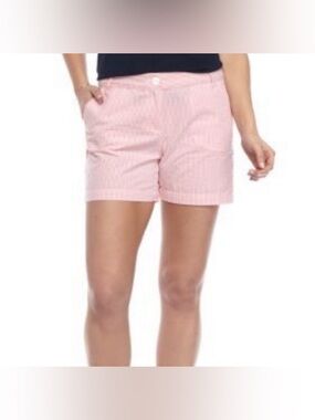 Plus Size CROWN & IVY Woman Seersucker SHORTS Pink White Striped Cotton 18W